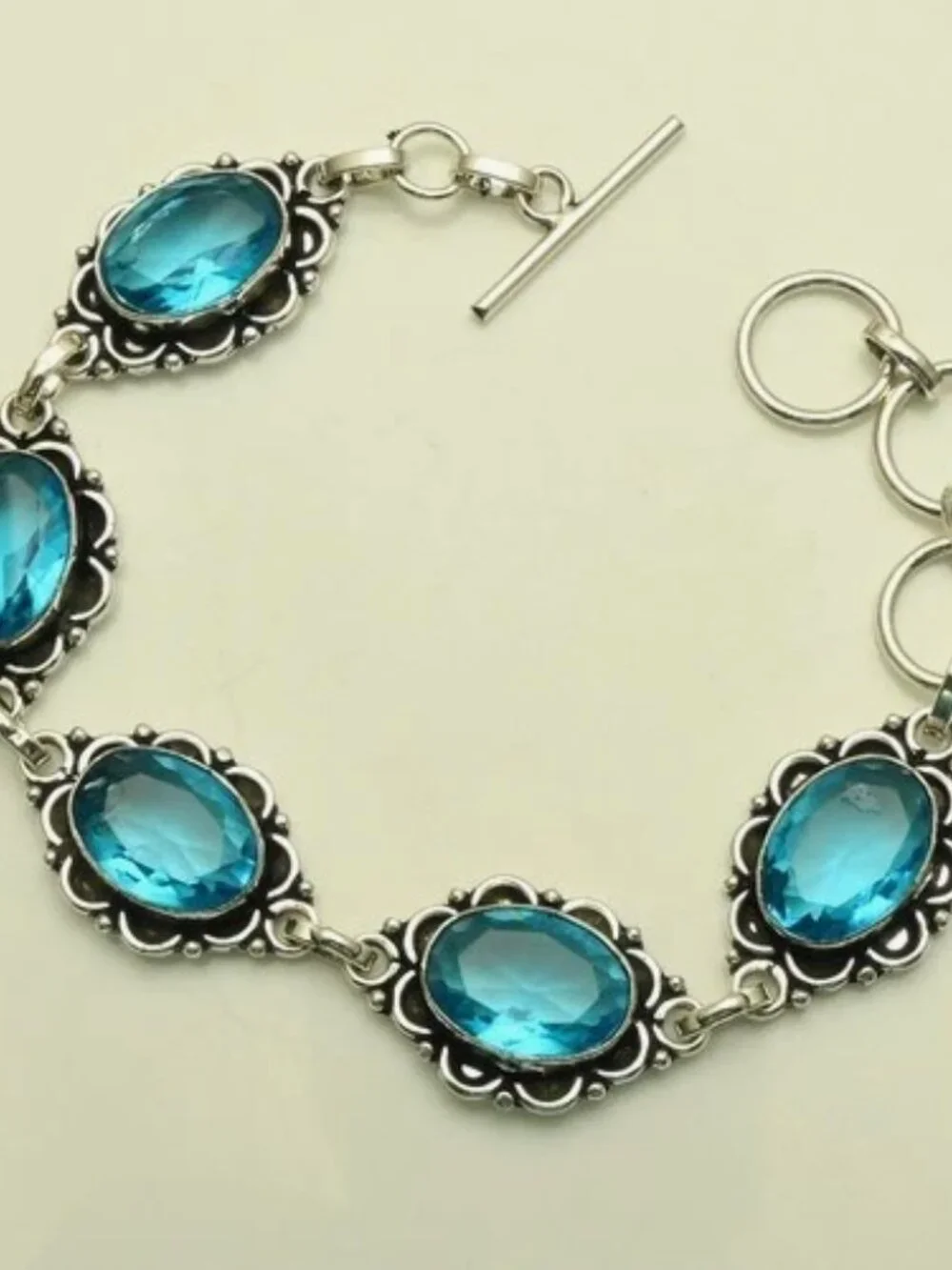 Blue Topaz Gemstone Sterling Silver Bracelet Jewelry 18 Gms